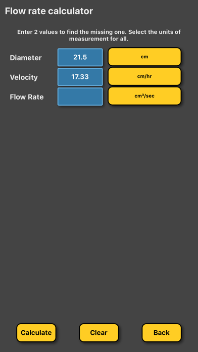 Flow rate diameter velocity screenshot 3