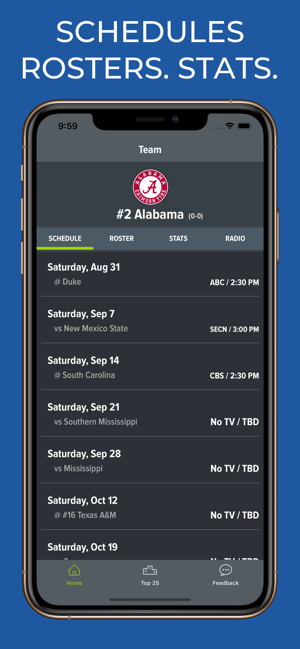 Alabama Football Schedules