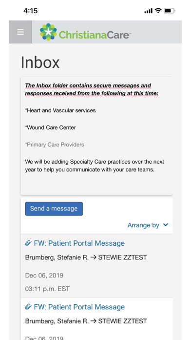 Christiana Care Patient Portal screenshot 2