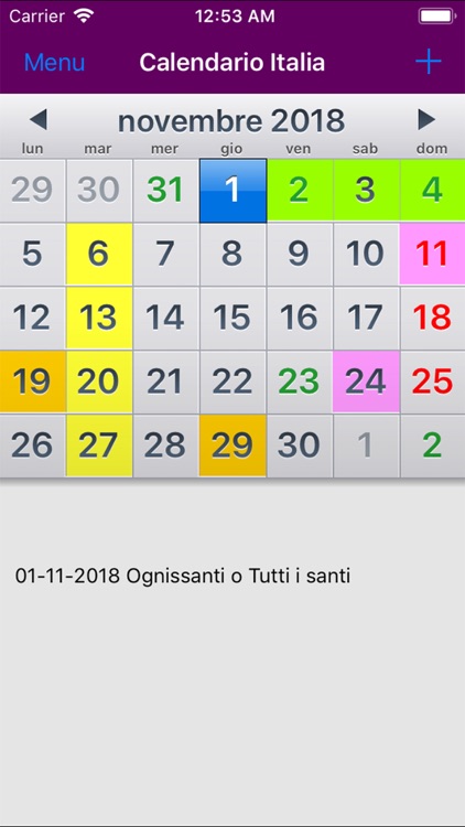 Calendario Italia 2019