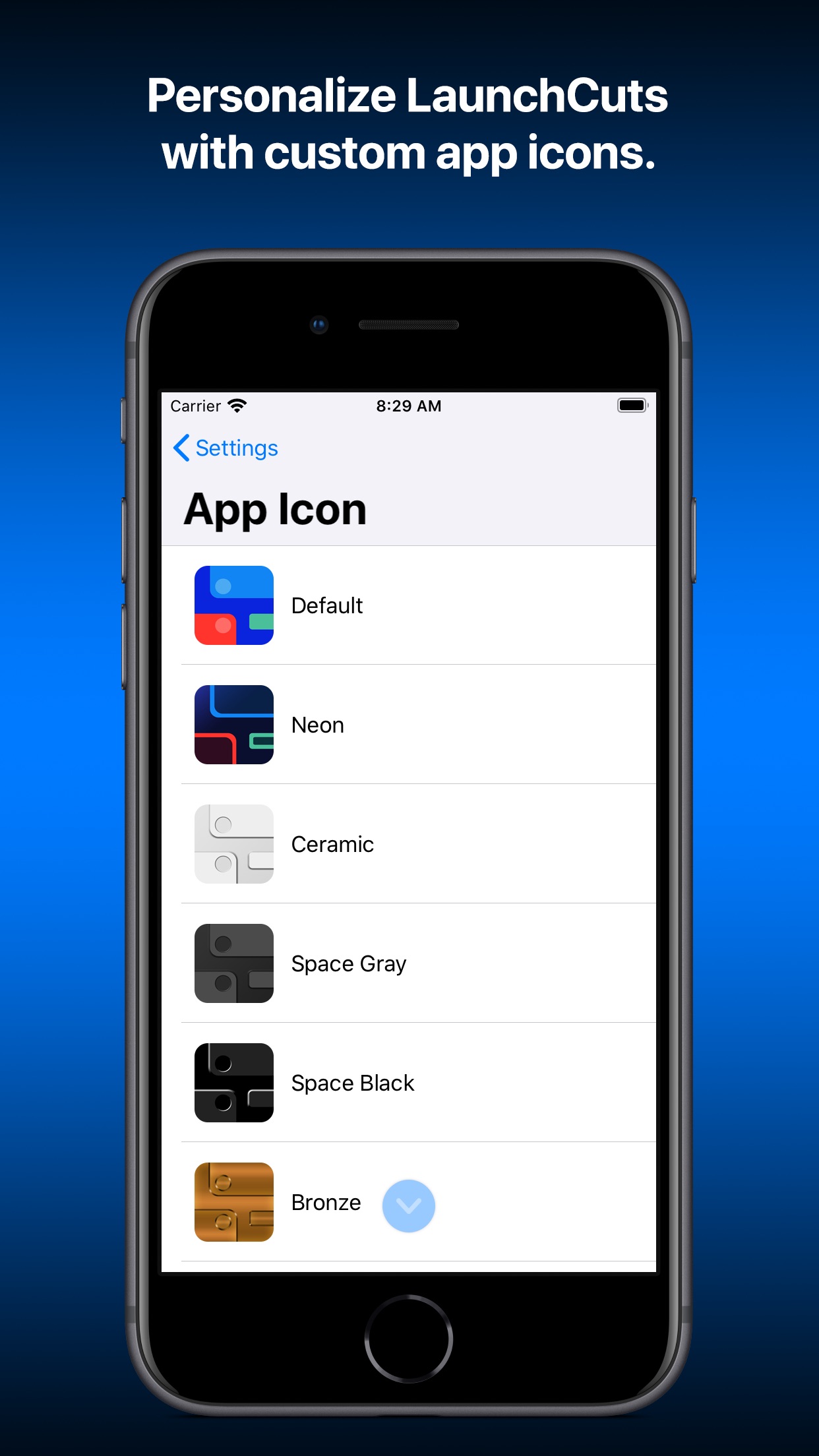 Screenshot do app LaunchCuts