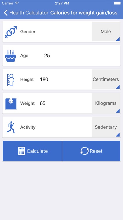 Health calculator: weight, BMI