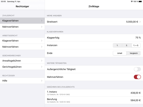 Rechtzeiger - Kostenrechner screenshot 3