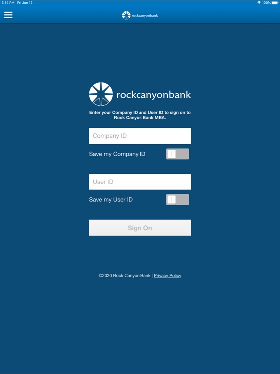 Rock Canyon Bank MBA for iPad