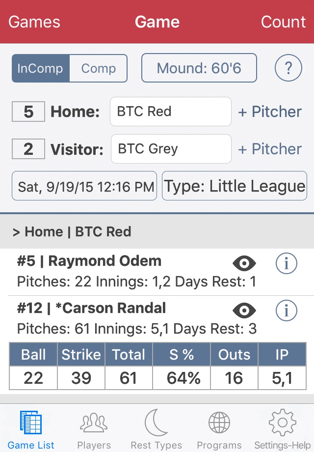Baseball/Softball Pitch Count screenshot 2