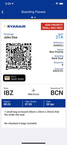 Ryanair app screenshot