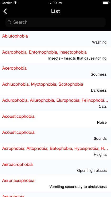 types of phobias list