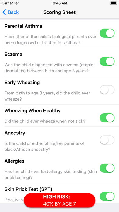 Pediatric Asthma Risk Score screenshot 4