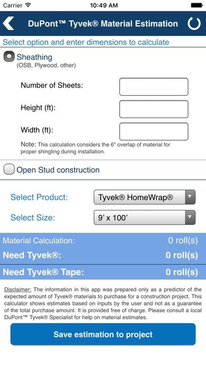 DuPont™ Tyvek® Calculator