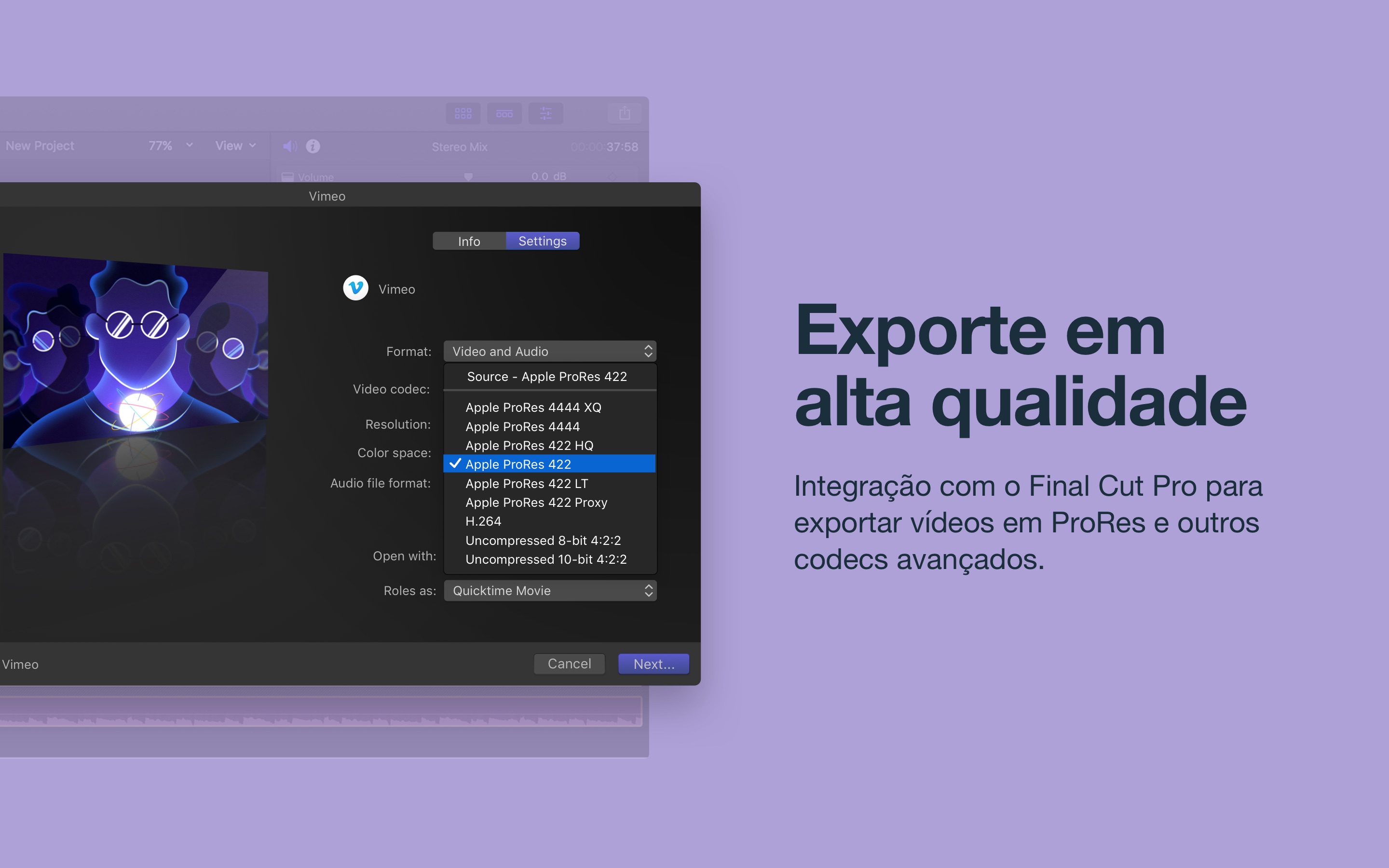 Screenshot do app Vimeo - Gerenciamento de vídeo