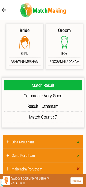 Porutham vedic match