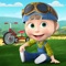 Toddler's races with the heroes of the popular cartoon "Masha and the Bear"