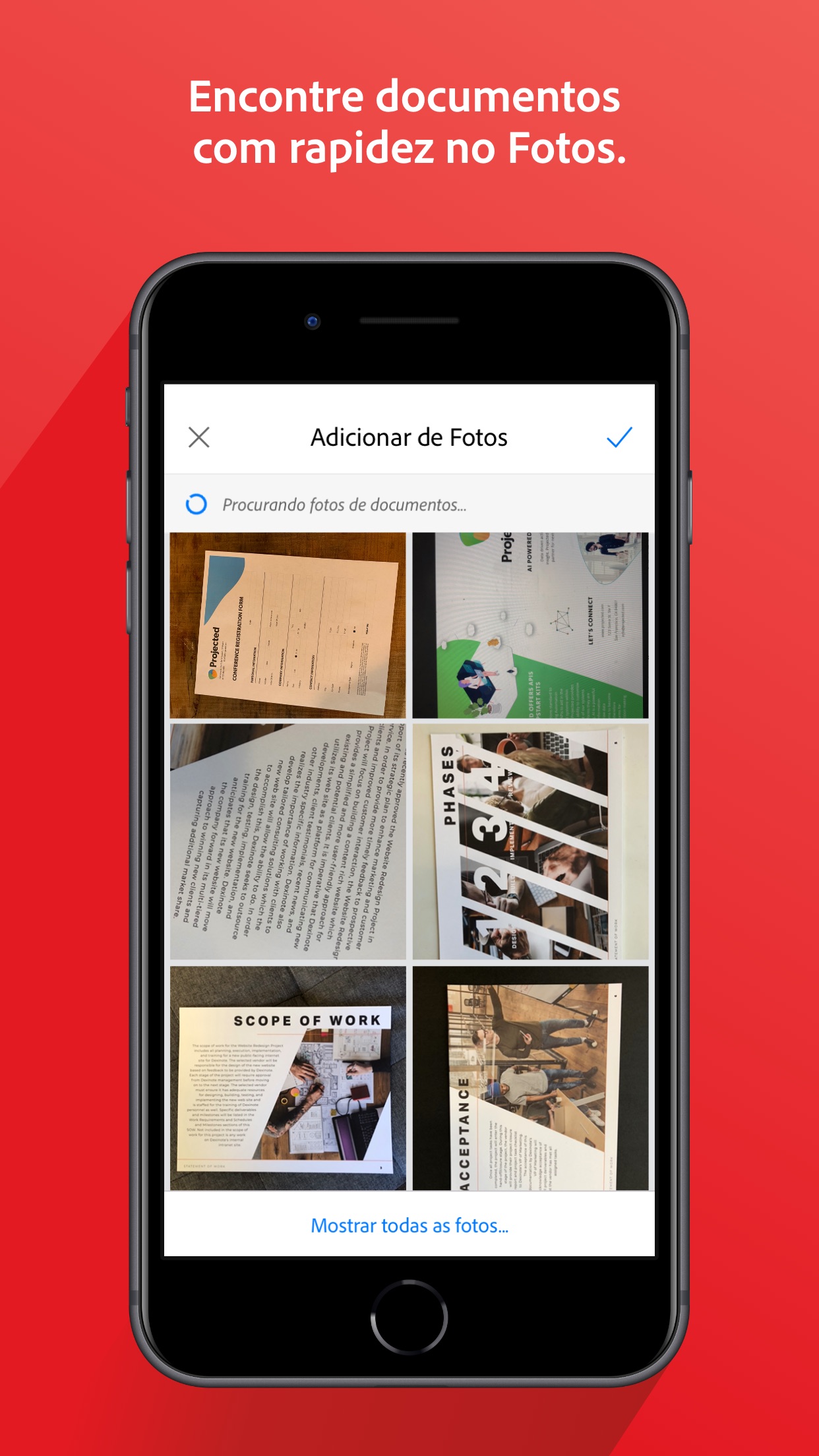 Screenshot do app Adobe Scan: PDF Scanner e OCR
