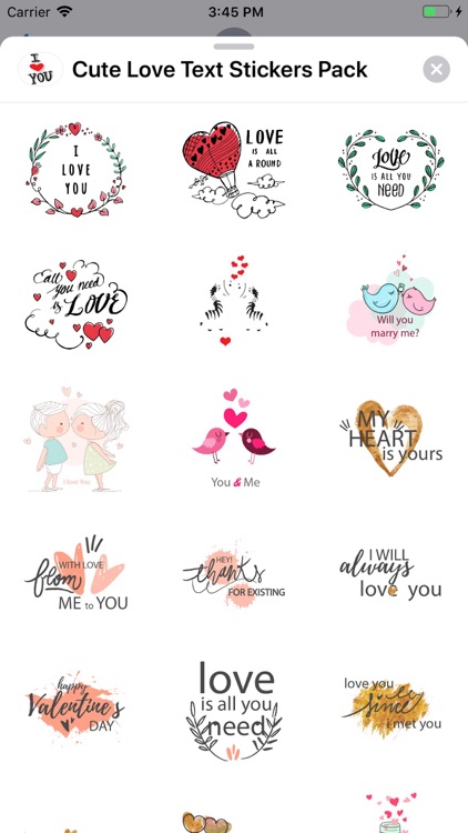 Cute Love Text Stickers Pack