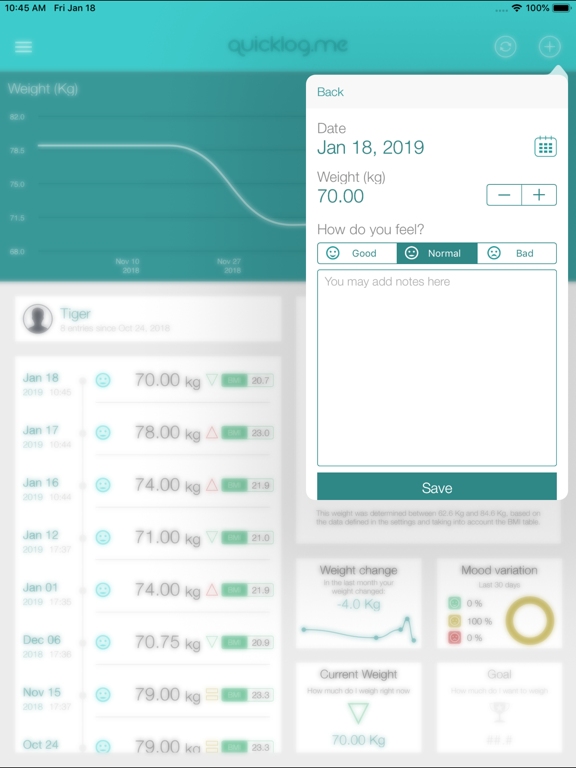 Weight Tracker QuickLog.me screenshot