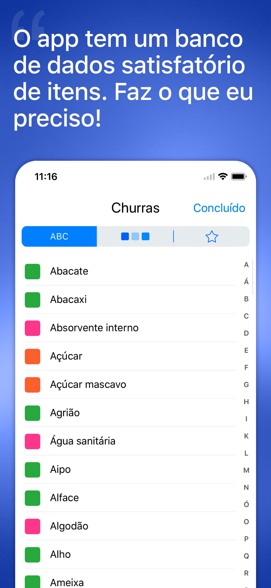 Screenshot do app Buy Me a Pie! Shopping list