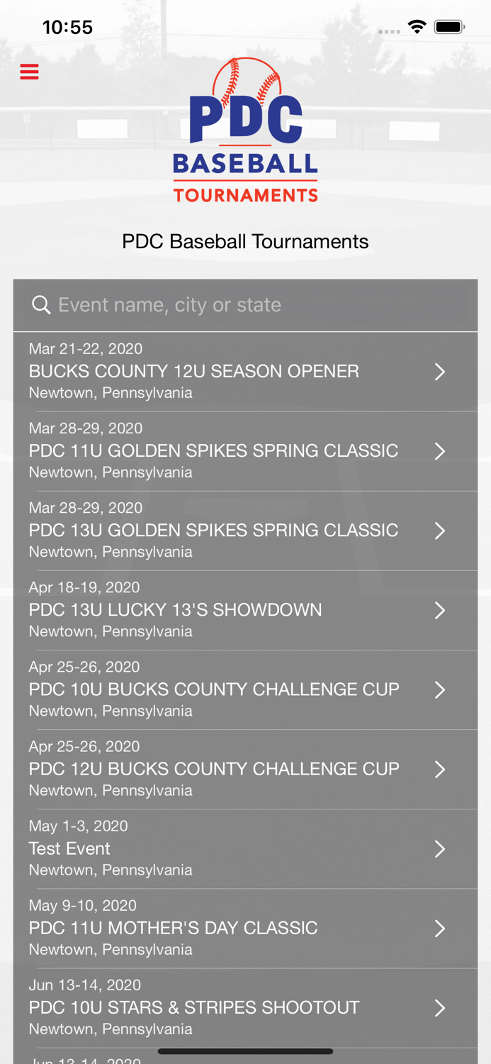 PDC Baseball Tournaments