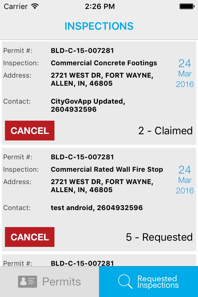 ACBD Inspection Request screenshot 4