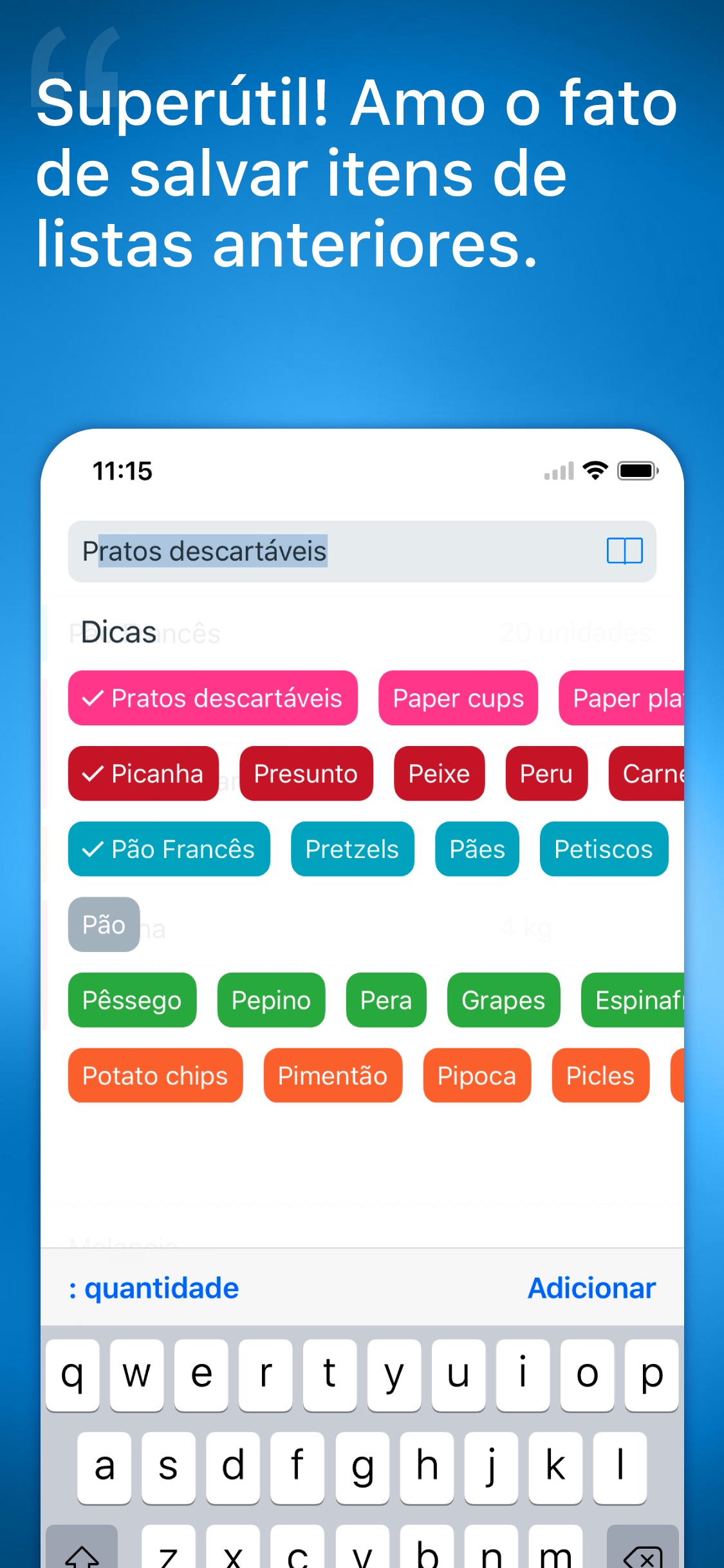 Screenshot do app Buy Me a Pie! Shopping list