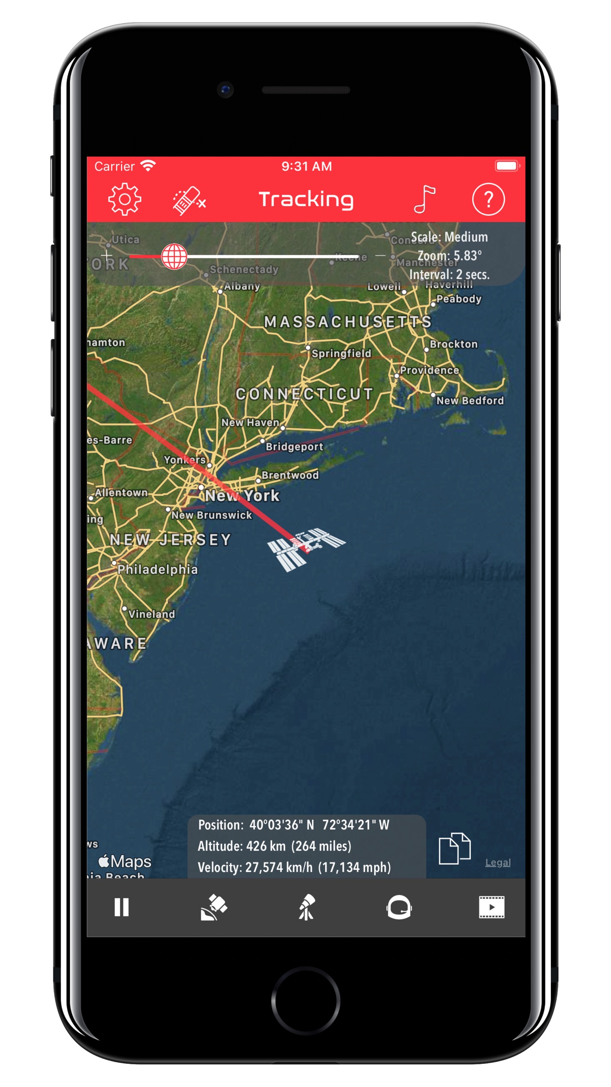 Screenshot do app ISS Real-Time Tracker