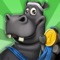 Train with the clumsy hippo and push him to excel in fun activities