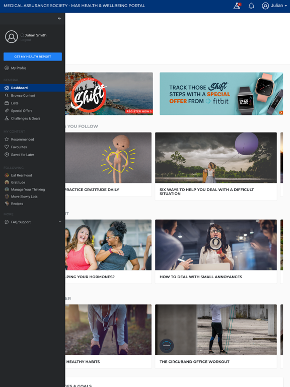 MAS Health & Wellbeing portal screenshot 2