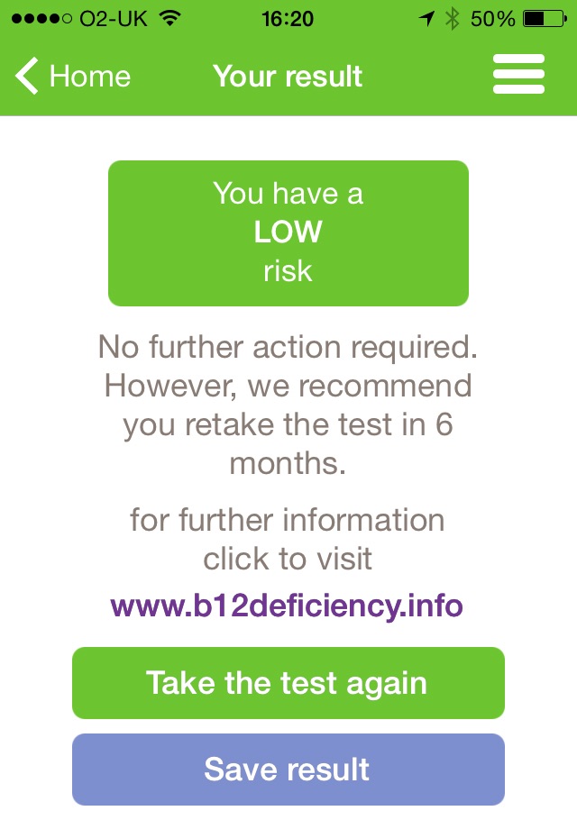 B12 Deficiency - risk checker screenshot 3