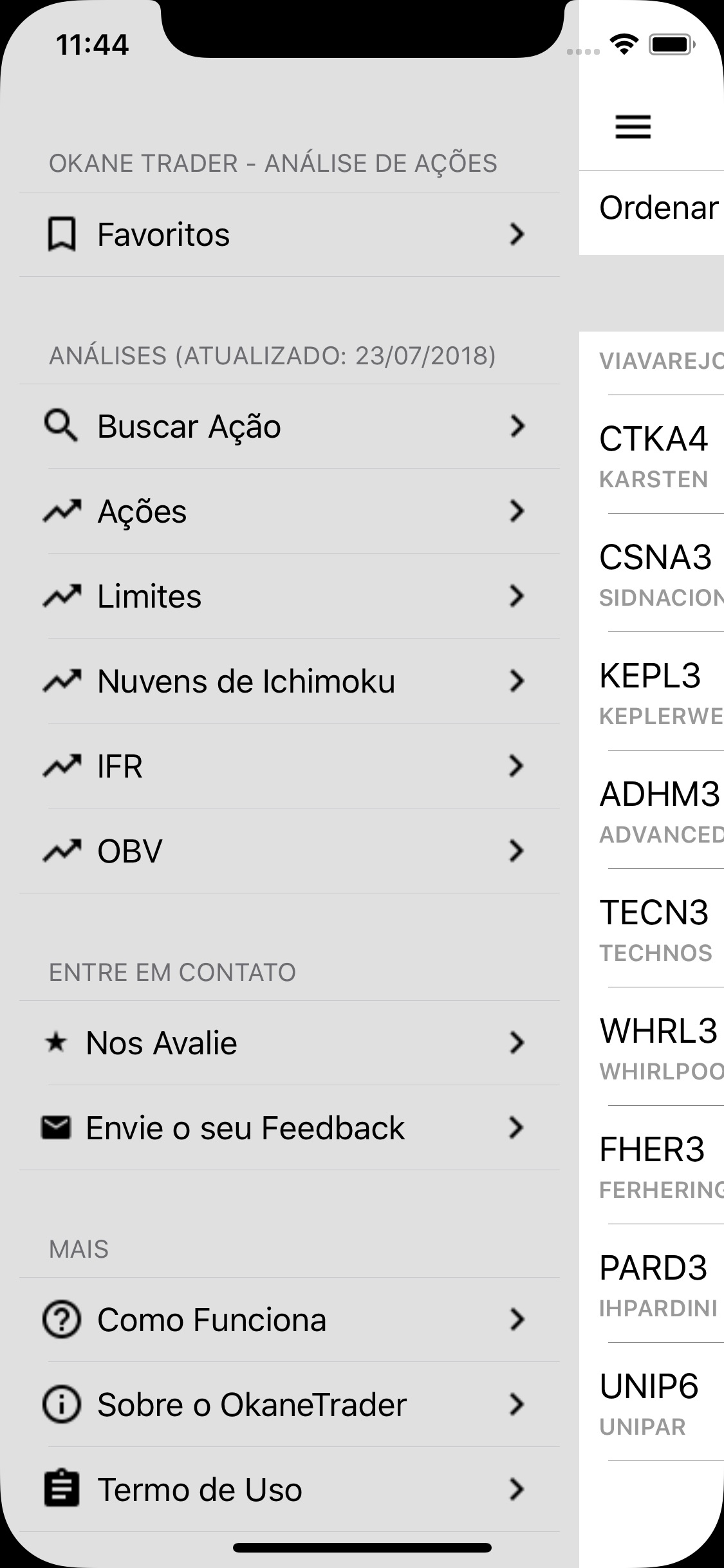 Screenshot do app Okanetrader Bolsa de valores