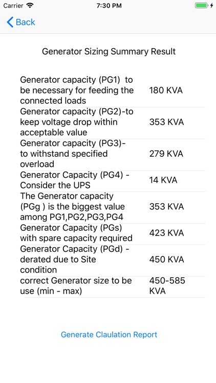 Generator Sizing Calculation