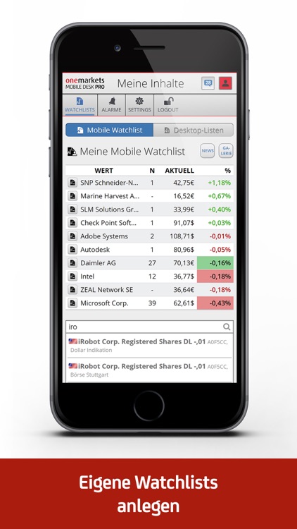 onemarkets mobile Desk Pro