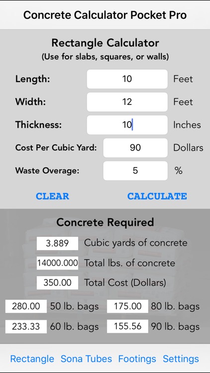 Concrete Calculator Pocket Pro - Standard & Metric