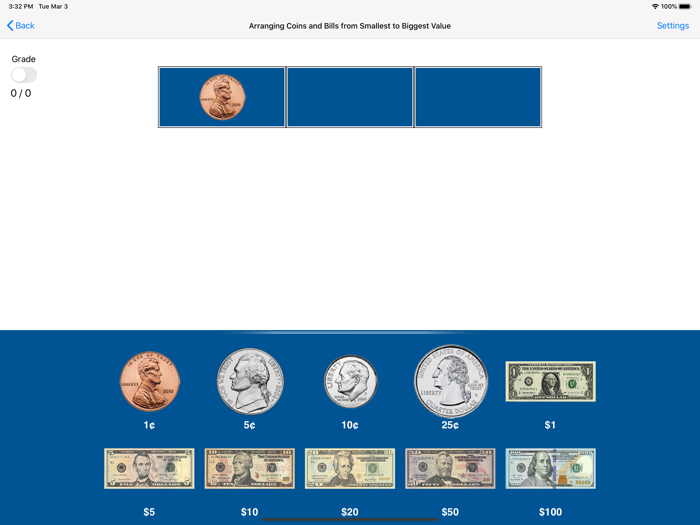 Arranging Coins and Bills USD