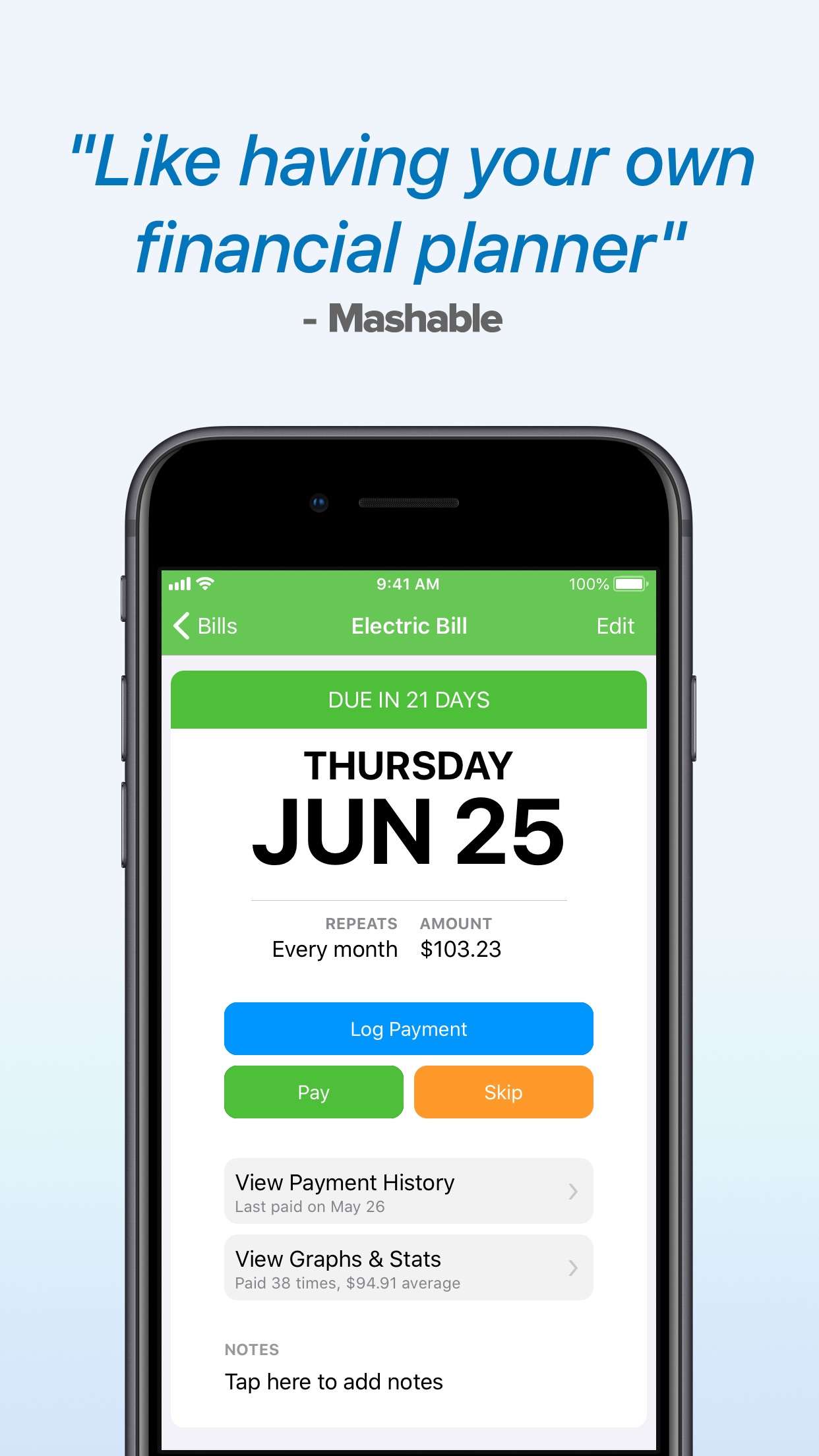 Screenshot do app Chronicle - Bill Organizer