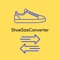 Convert shoe sizes to and from US, UK, EU, and Converse