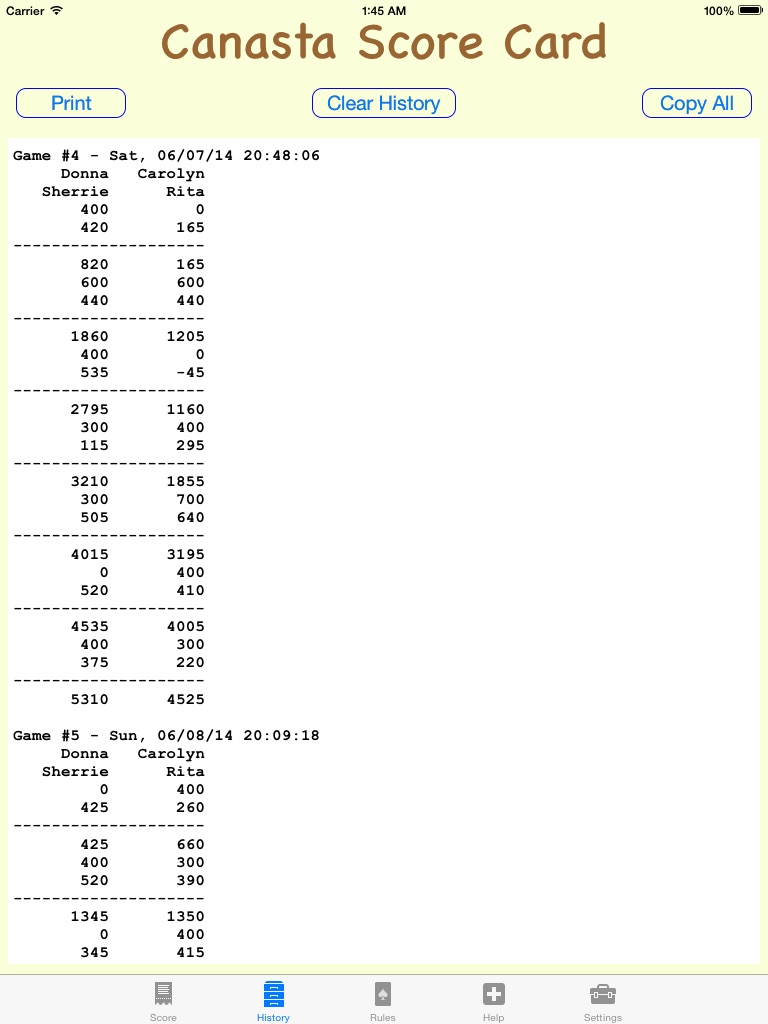 Canasta Score Card screenshot 2