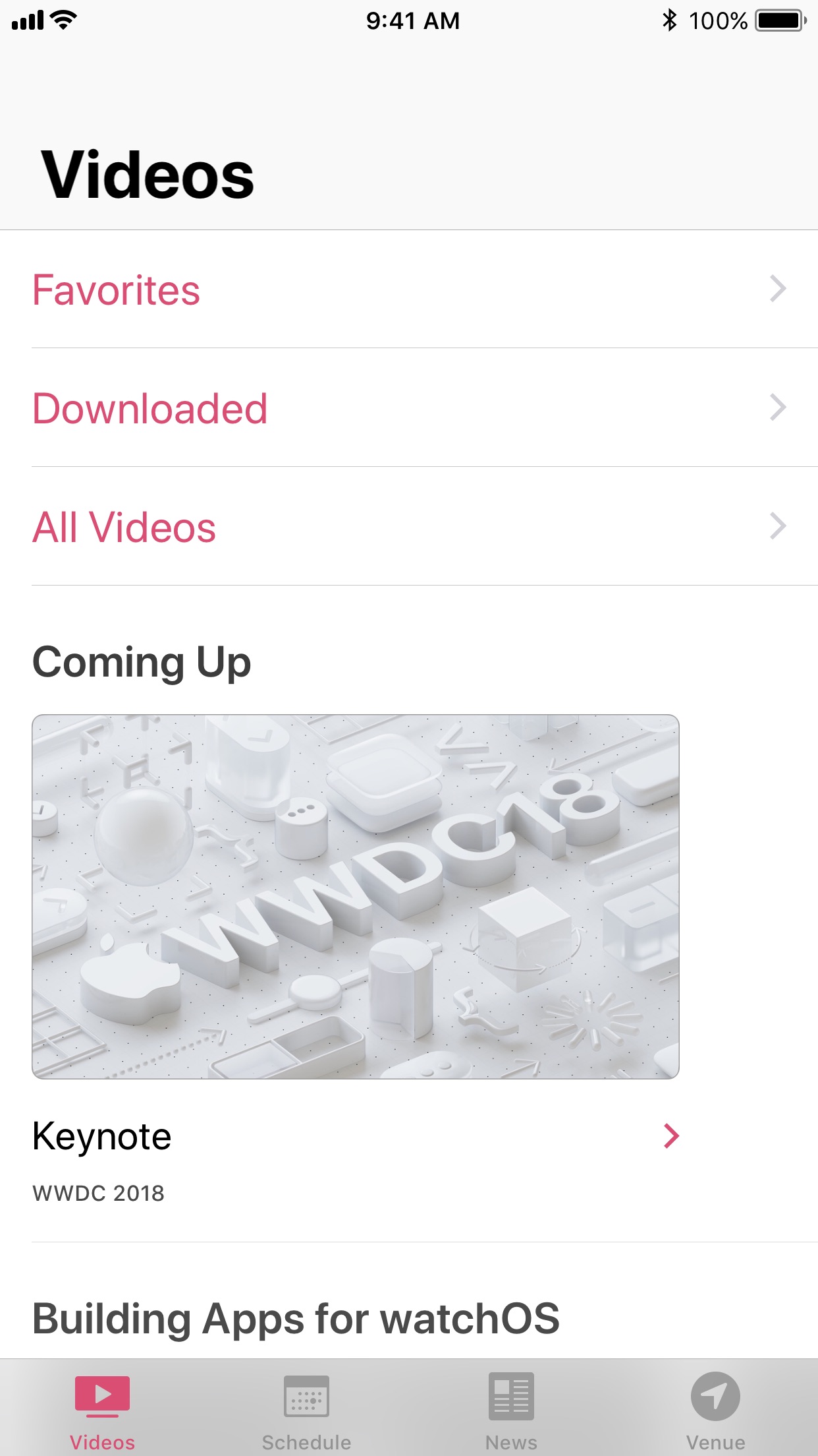 Screenshot do app WWDC