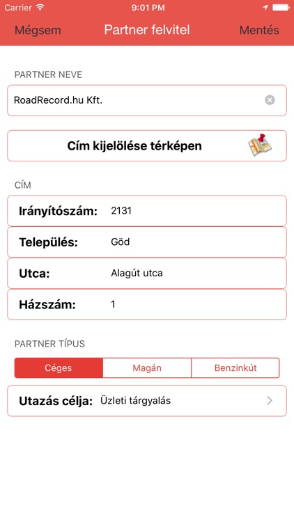 RoadRecord útnyilvántartó app