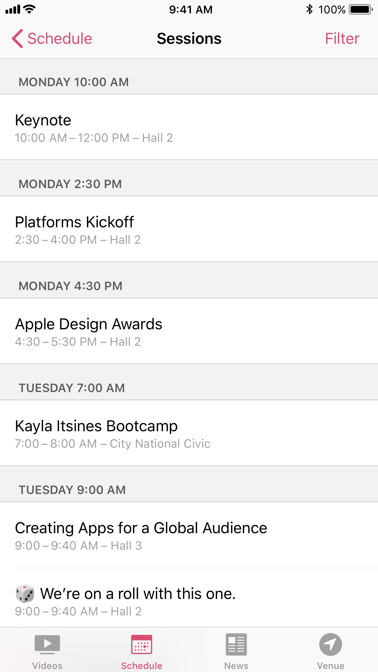 Screenshot do app WWDC