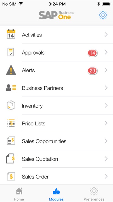 Screenshots of SAP Business One for iPhone