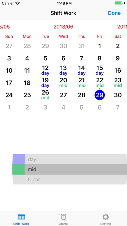 Shift worker's calendar