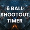 6 Ball Shootout Timer App to use for pool tournaments and matches where scores are tied at the end of the match clock and fastest time to break and clear 6 balls wins the match