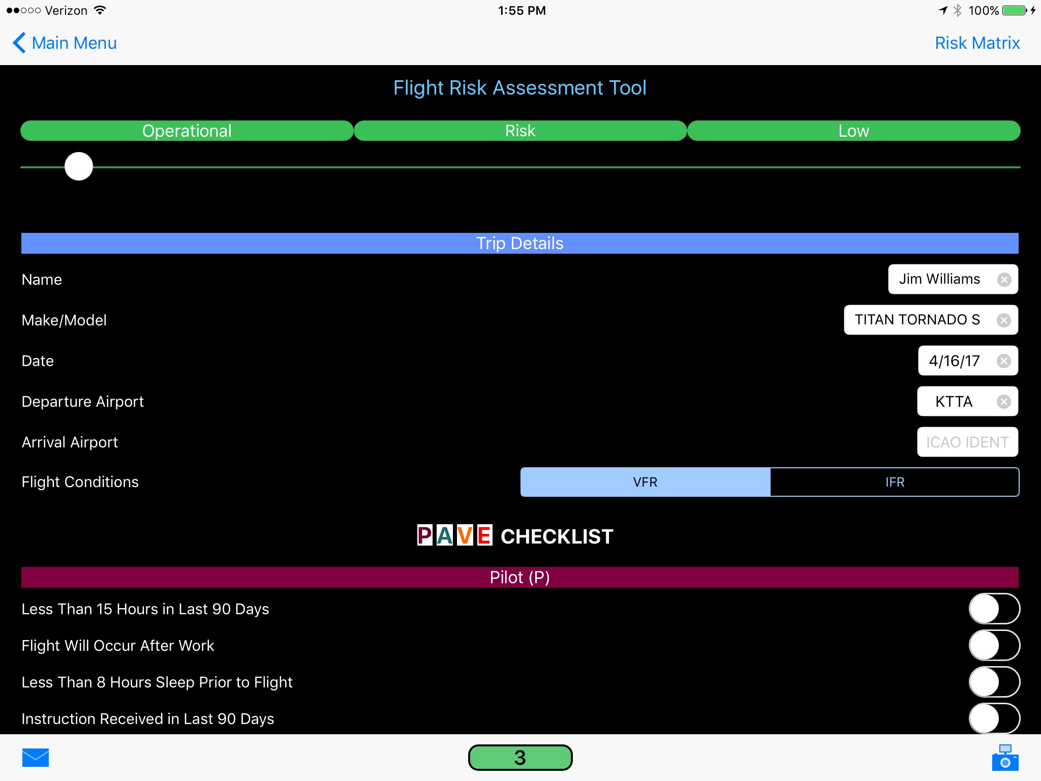 Flight Risk Assessment Tool screenshot 2