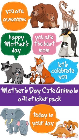 Cute Mom & Baby Animals Mothers Day Stic