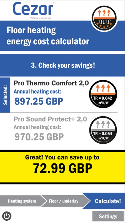 Floor heating calculator Cezar