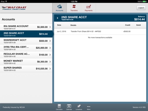 Gulf Coast Federal Credit Union for iPad screenshot 3