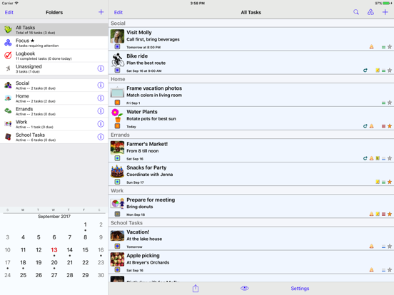 Screenshots of Errands To-Do List for iPad