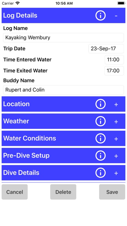 Breath Hold Dive Log