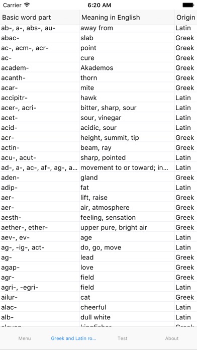 Greek and Latin roots finder screenshot 2