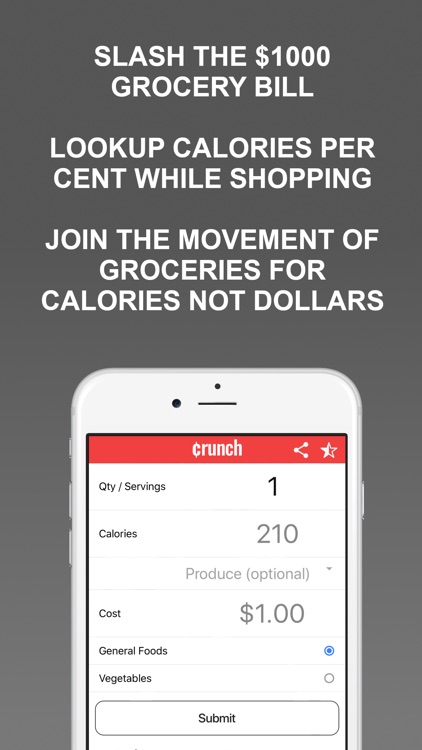 ¢runch: food cost per calories