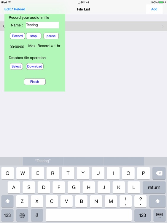 A DictationPad  transcription